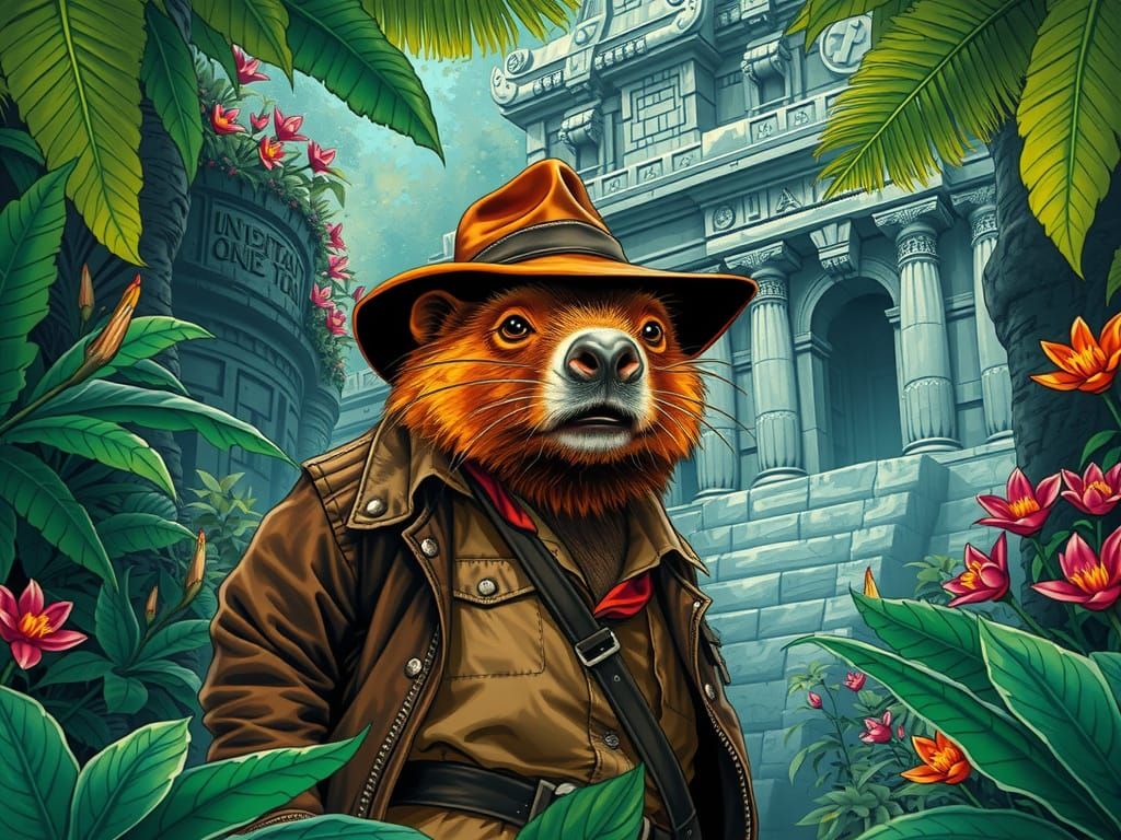 Capybara Indiana Jones Discovers Amazon Temple