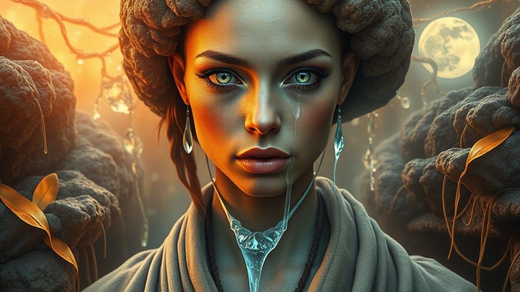 Ethereal Mycelium Goddess in a Surreal Biopunk Dream