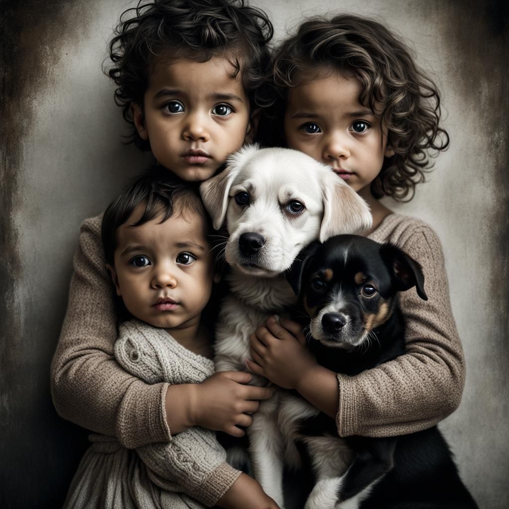 Toddler Siblings with Dog Portrait