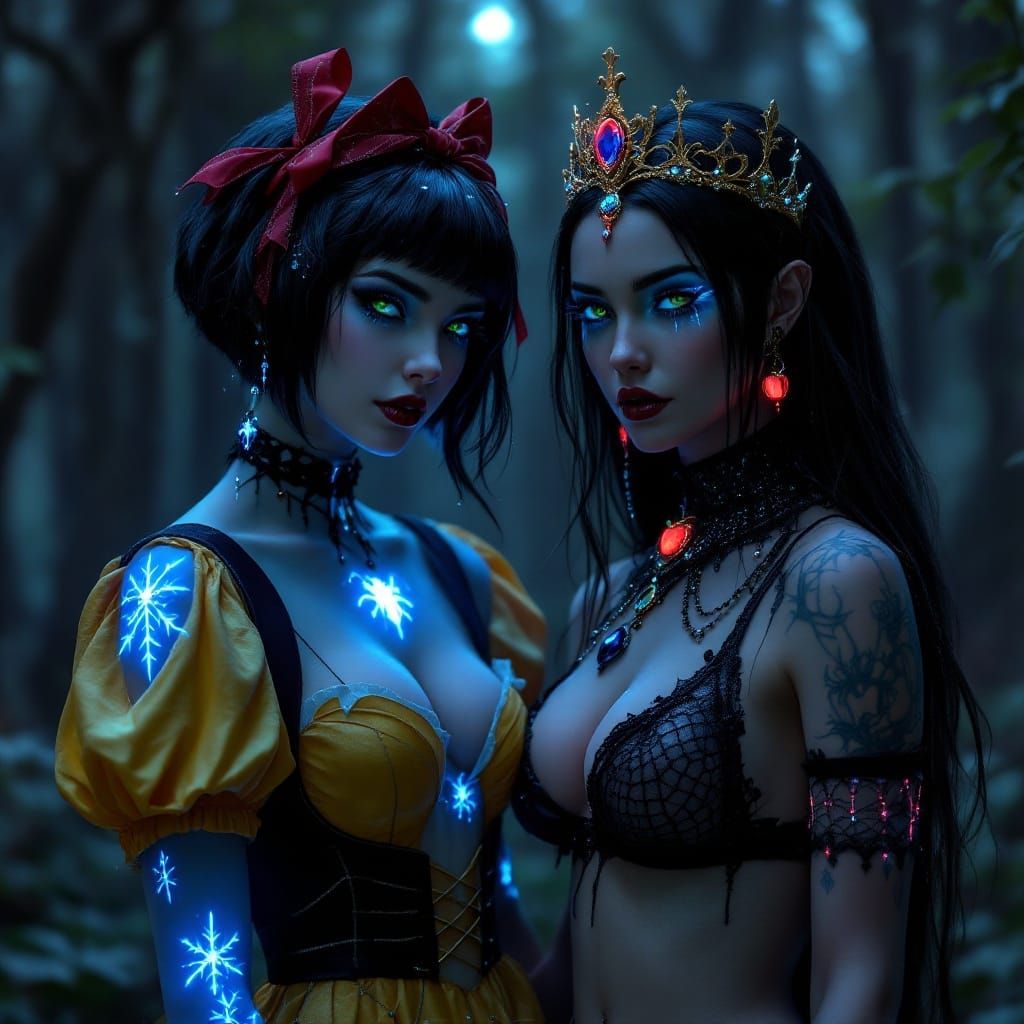 Gothic Snow White and Queen Grim Hilde in Enchanted Dark For...