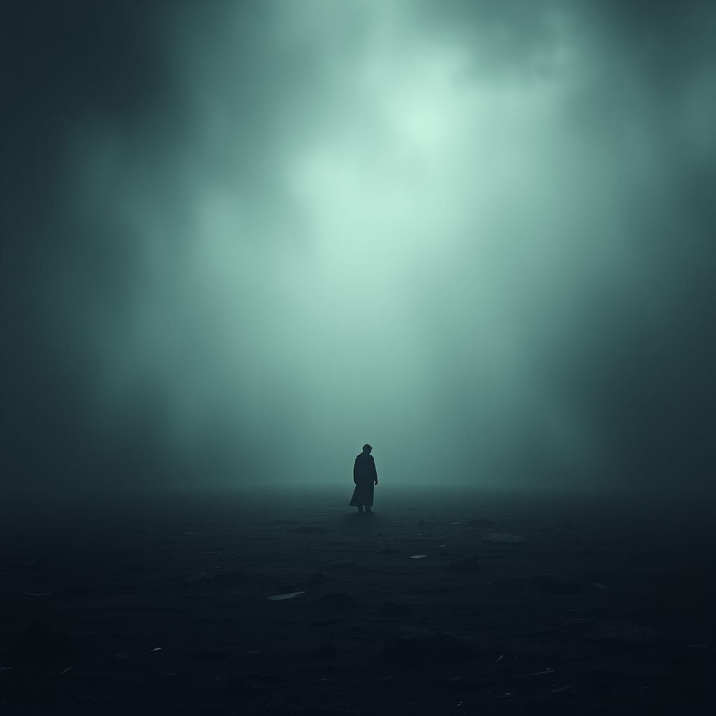 Desolate Figure in a Dark Landscape, Dystopian Art