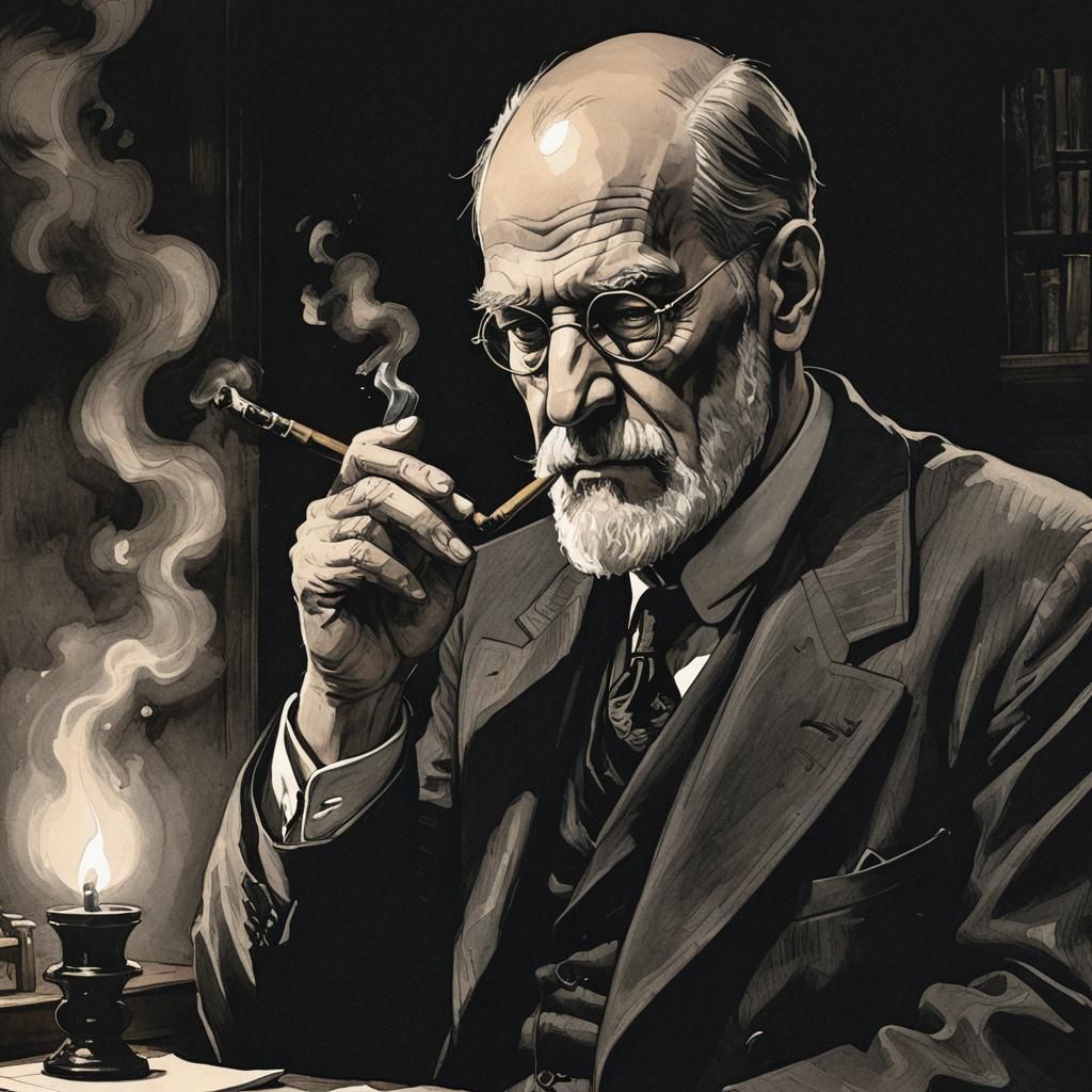 Freud Smoking Pipe in Gothic Horror Style