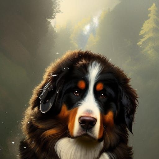 Hyperdetailed Portrait of Bernese Mountain Dog