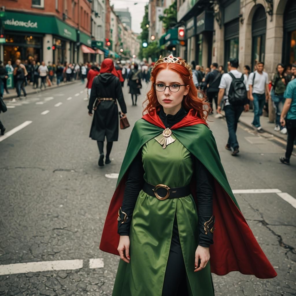 Fantasy Woman in Costume on City Street