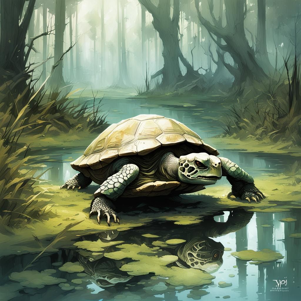 Turtle Skeleton in Swamp Digital Art