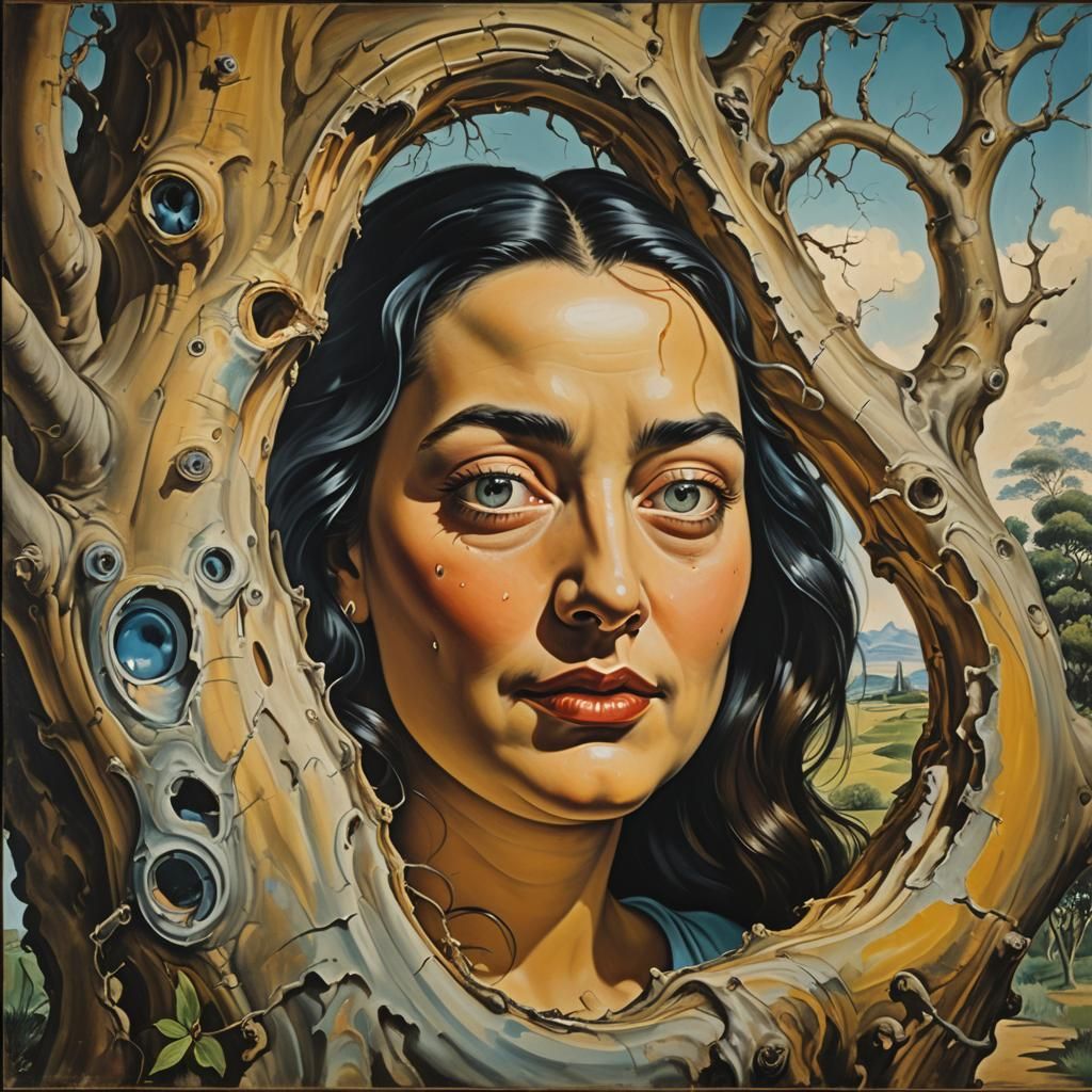 Surreal Girl in Tree Hollow, Dali Style
