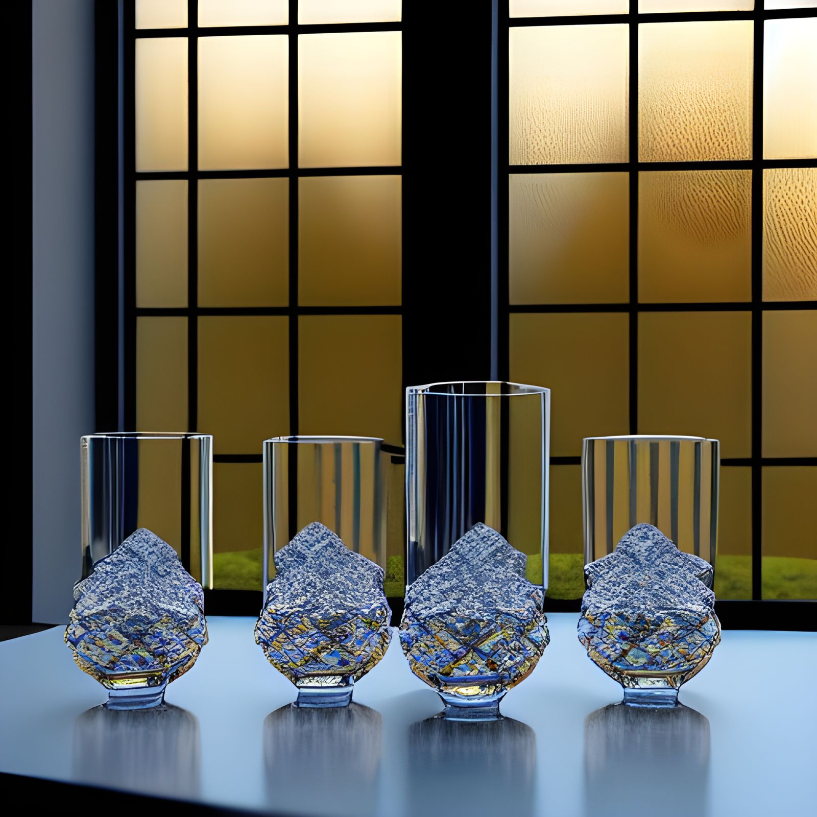 Crystal Decanter and Glasses in Bright Sunlight