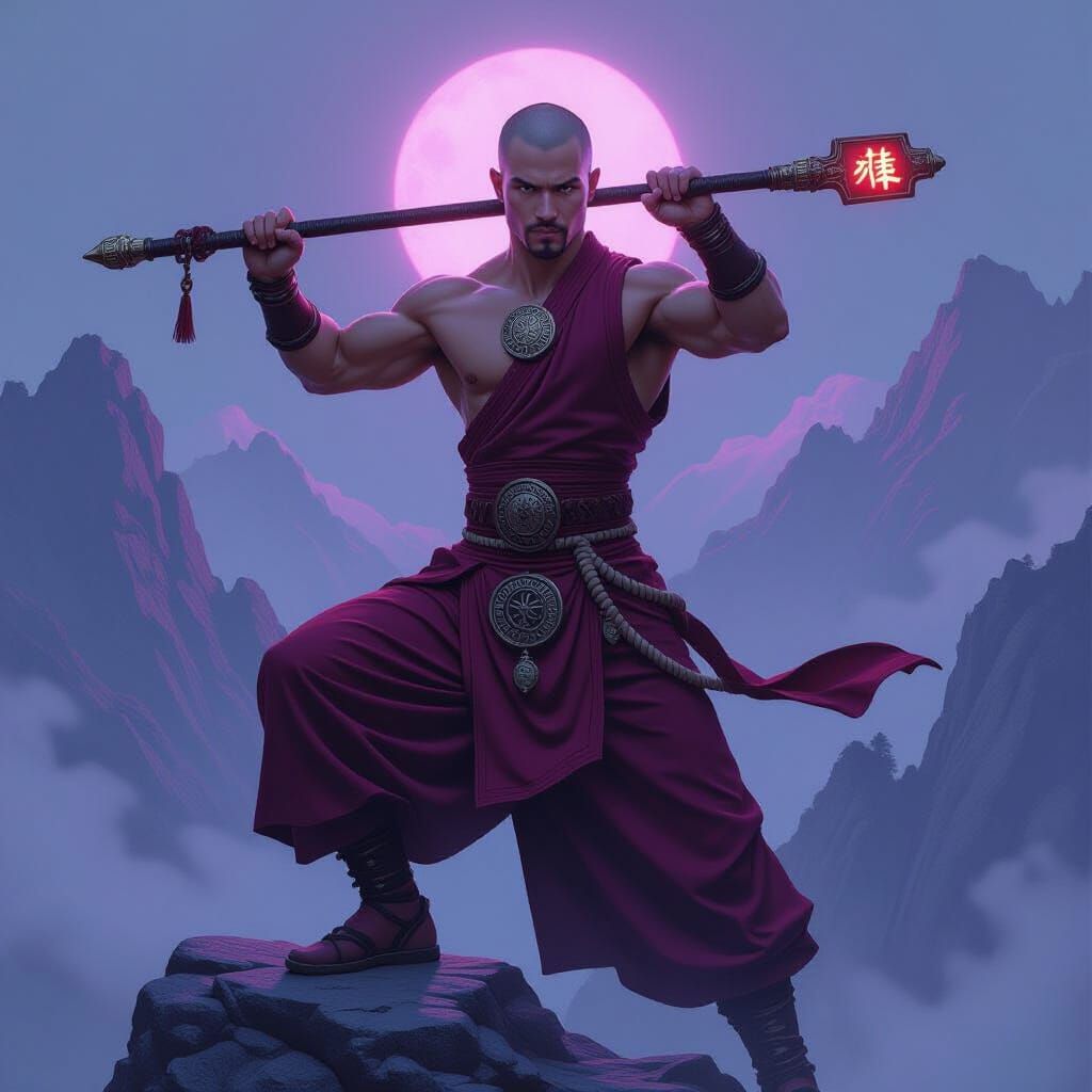Fantasy Shaolin Monk Performing Martial Arts