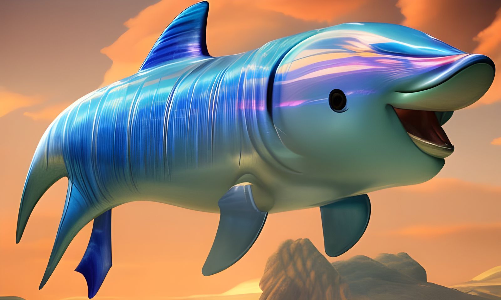 Muscular Marble Dolphin in Ocean: 3D Rendered Art