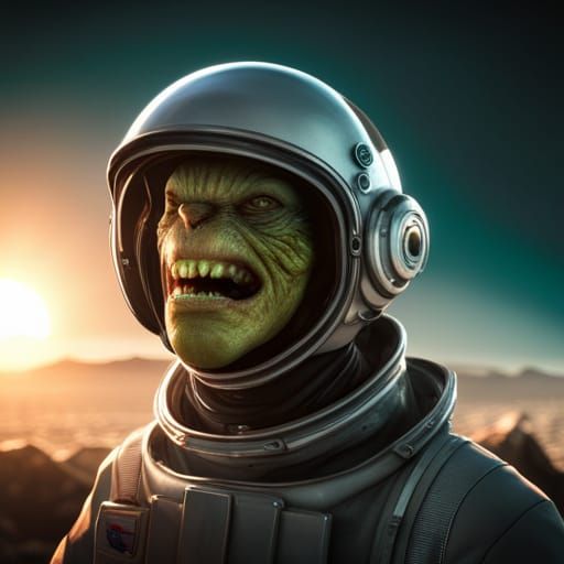 Reptilian Alien About to Eat a Planet