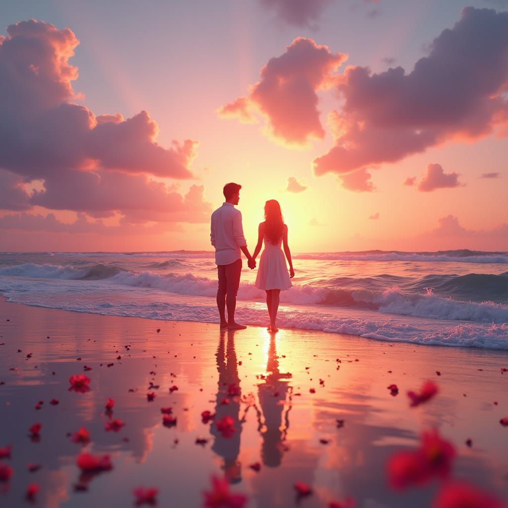 Romantic Sunset Beach Scene: Fantasy Concept Art