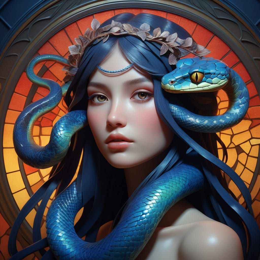 Ethereal Rainbow Serpent in Vibrant Art Nouveau Style