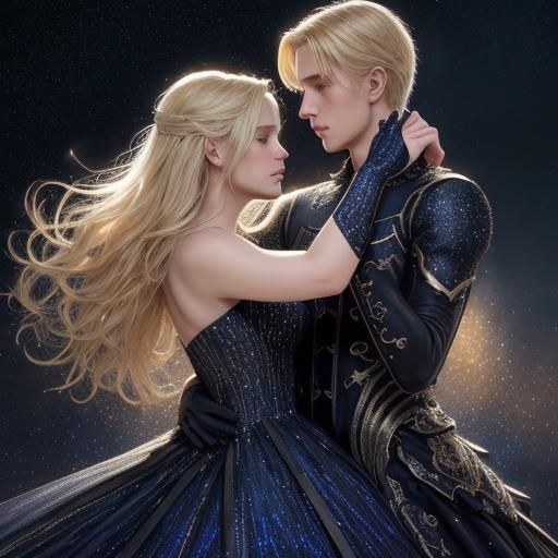 Teenage Couple Dancing in the Stars, Hyperrealistic