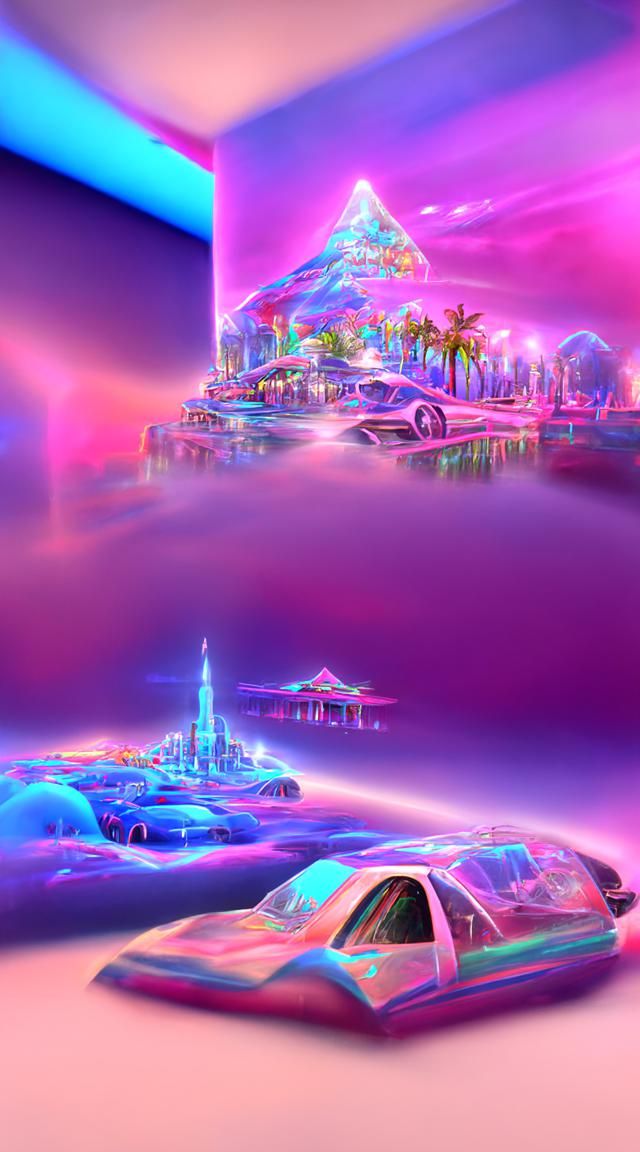 Holographic Vaporwave Dreamland in Hyperrealism