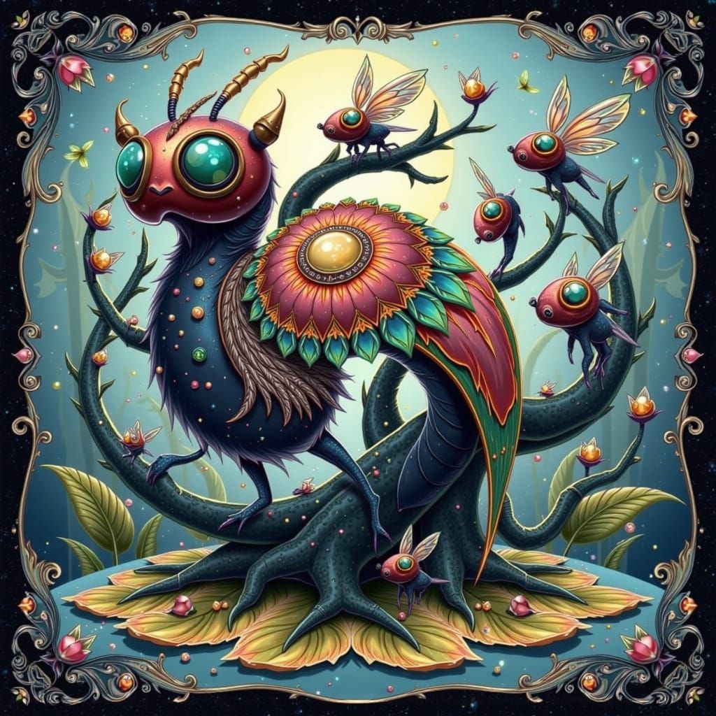 Whimsical Furry Critter in Lush Forest, Playful Art