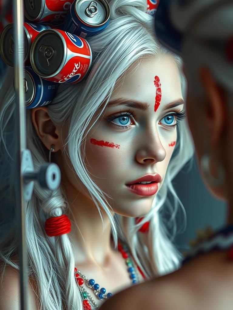 Soda Can Hair Reflection: Hyperrealistic Portrait
