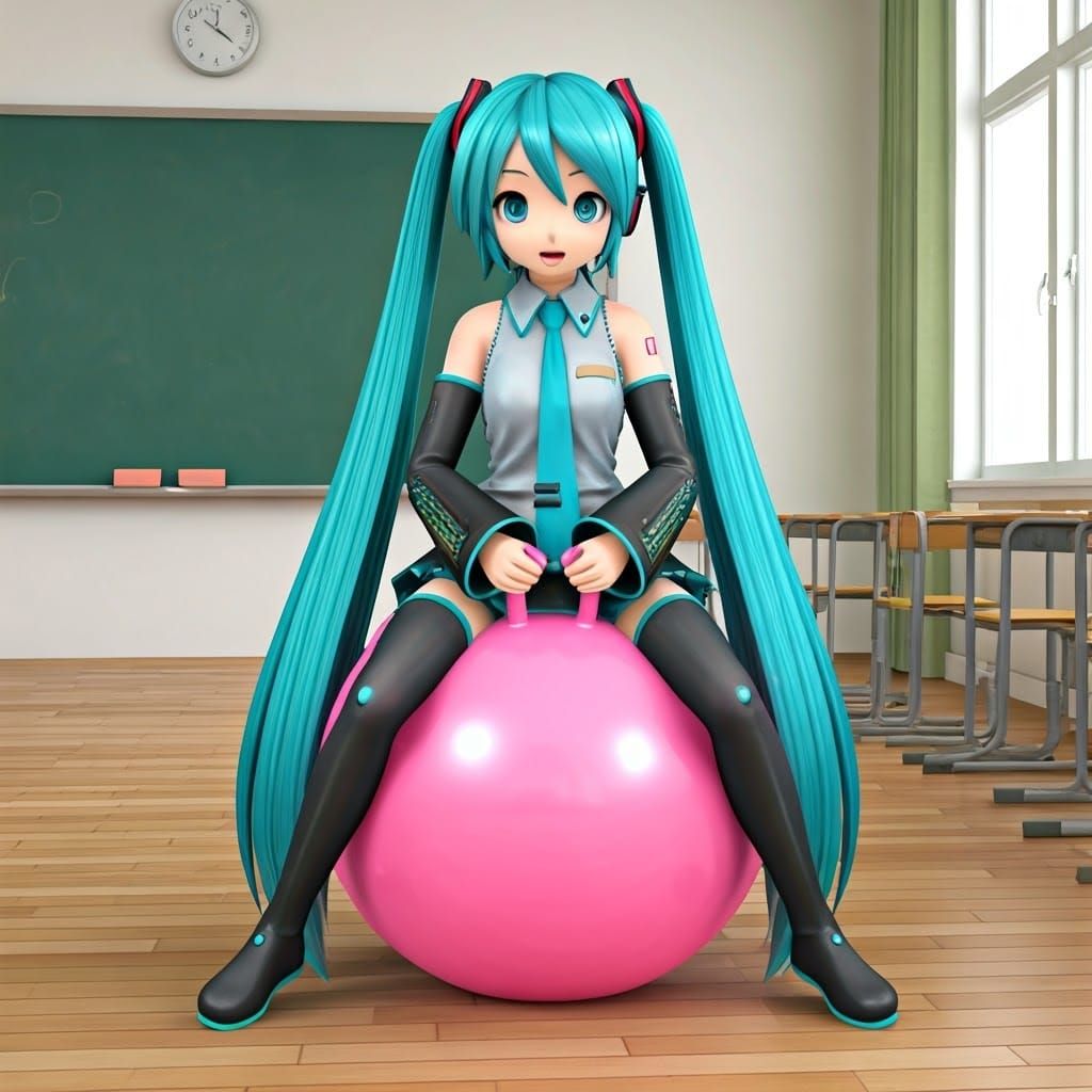 Hatsune Miku Bouncing on Pink Hopper Ball