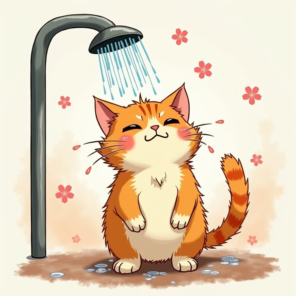 Disgruntled Cat Under Shower, Anime Key Visual