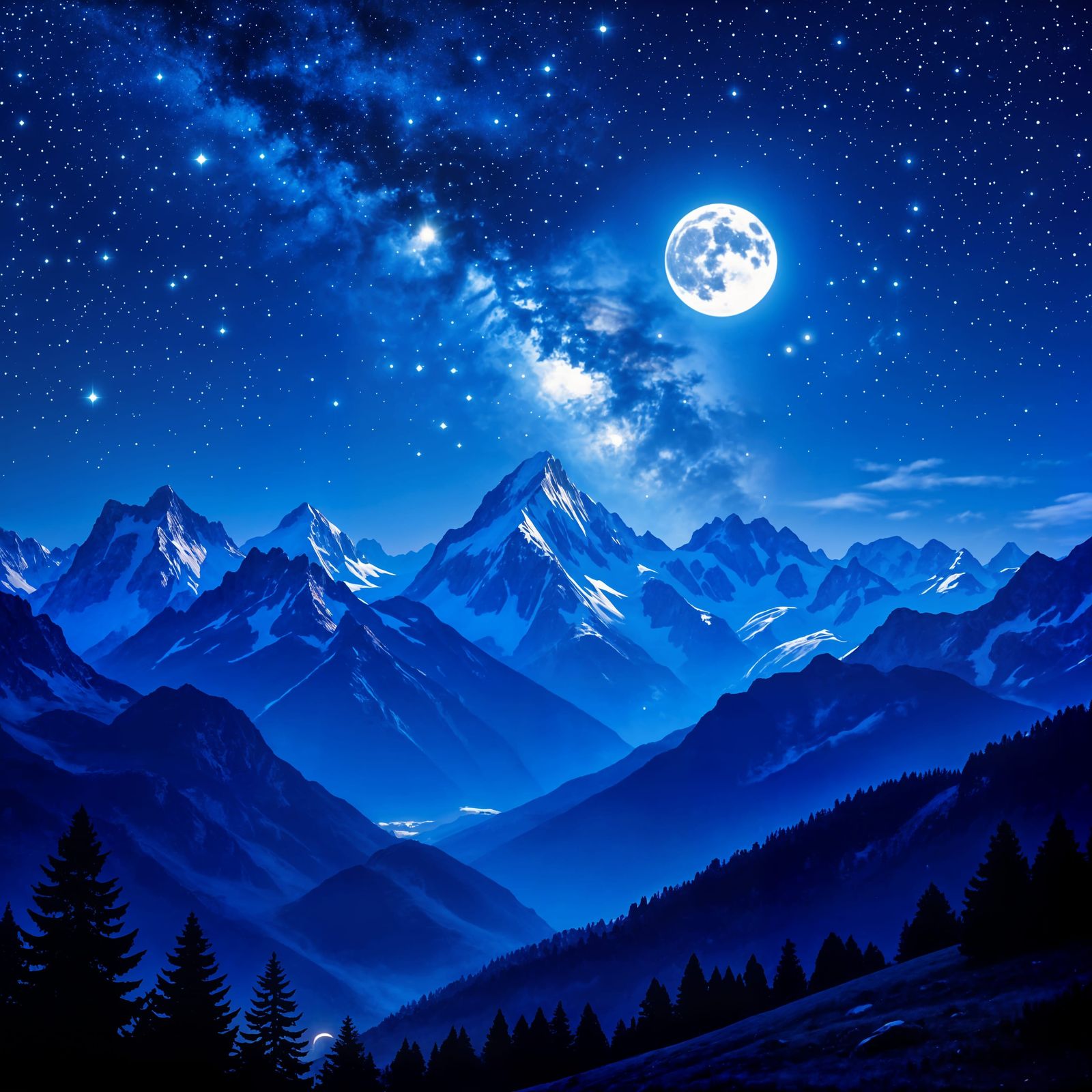 Stunning Alps Vista Under Moonlight and Stars