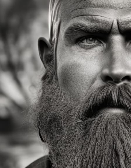 Viking Warrior Portrait with Village, Vintage Photograph