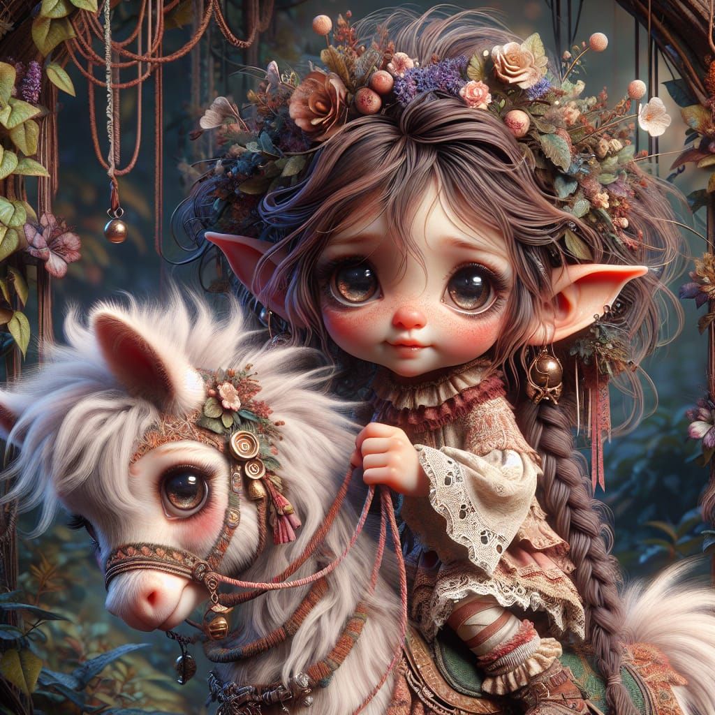 Whimsical Fairy Girl on Pony in Mystical Forest