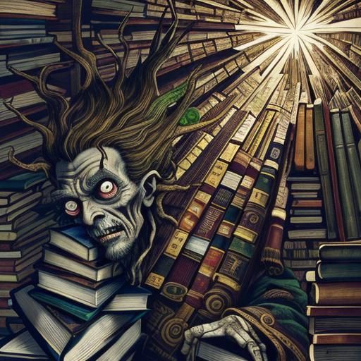 Disturbing Zombie Librarian in Art Brut Style