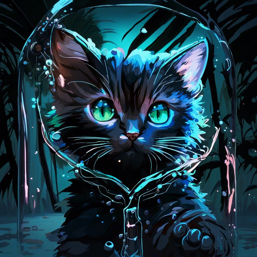 Magical Crystal Bottle on Bioluminescent Beach