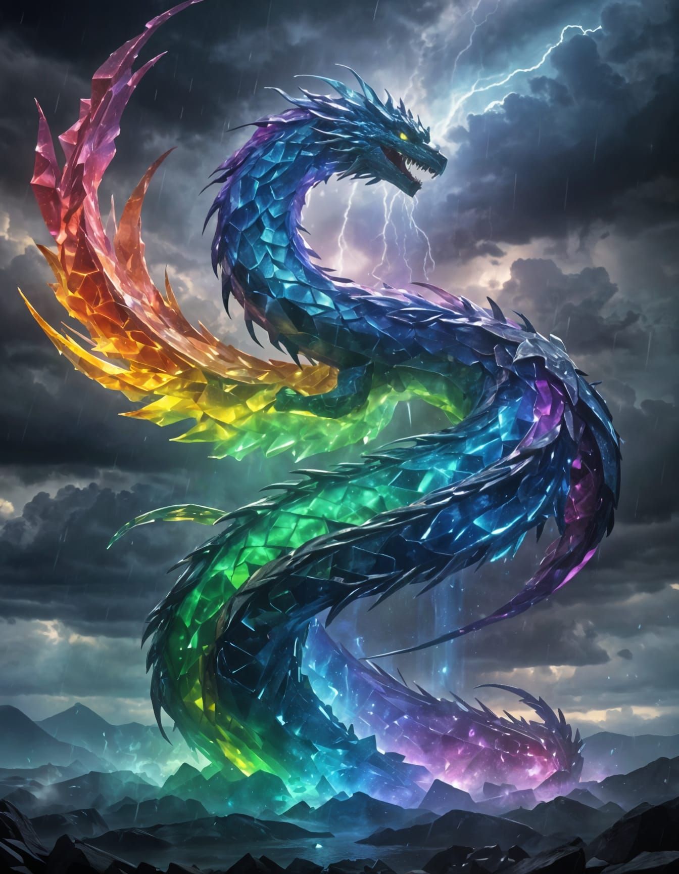 Rainbow Crystal Serpent in Raining Clouds