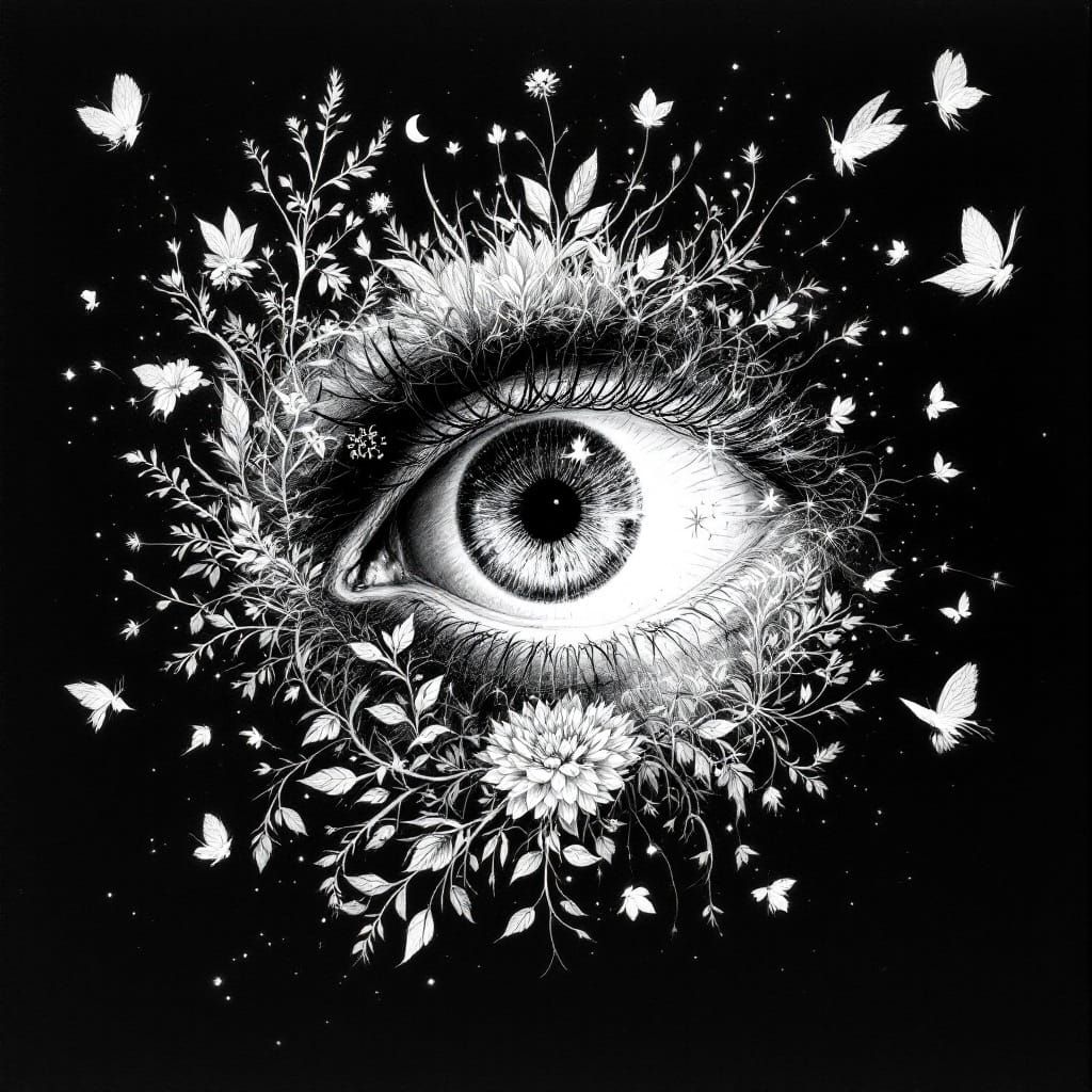 Mystic Eye Unfolds on Black Canvas