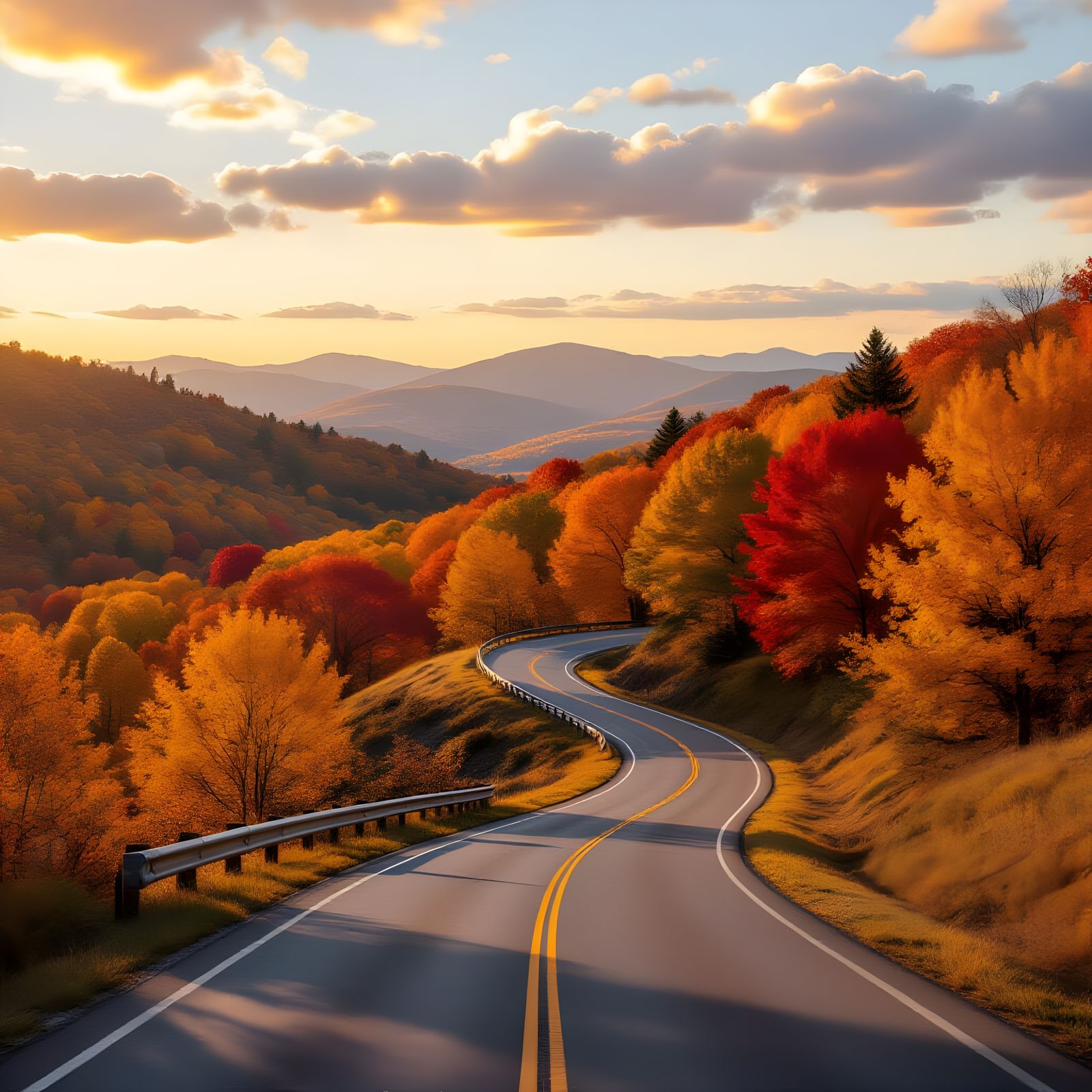 Autumn Road in Golden Sunlight: Professional Photography