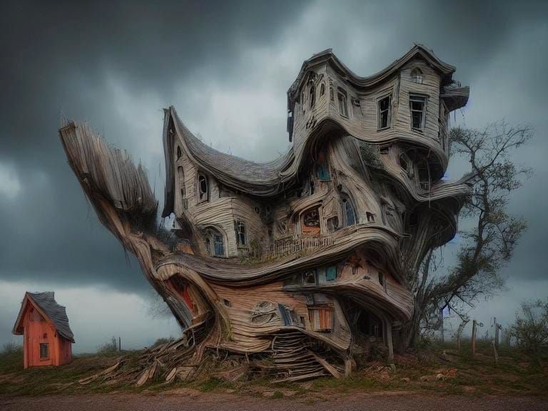 Stormy Rural House in Surreal Style