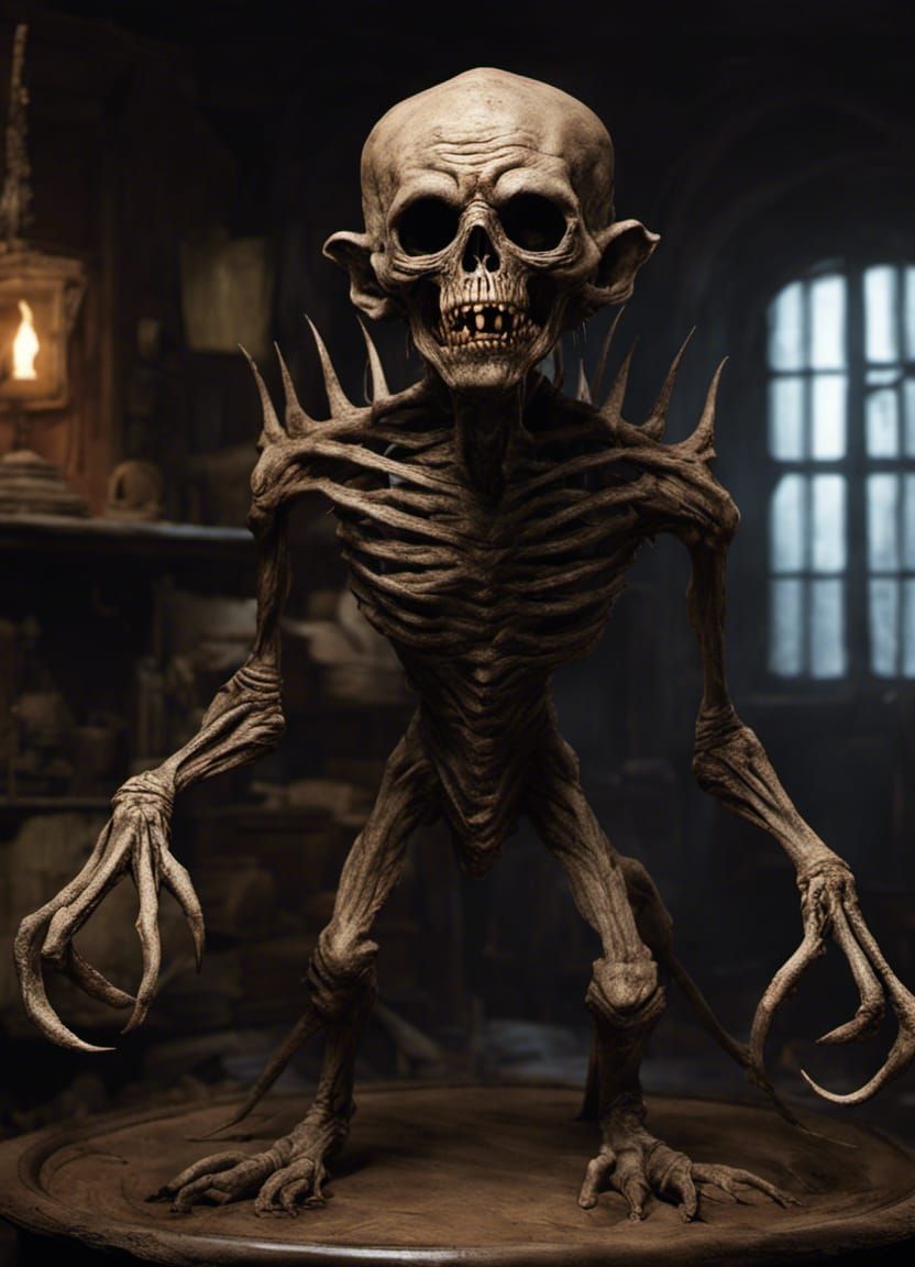 Creepy Little Monster in Old Room, Dark Fantasy Art