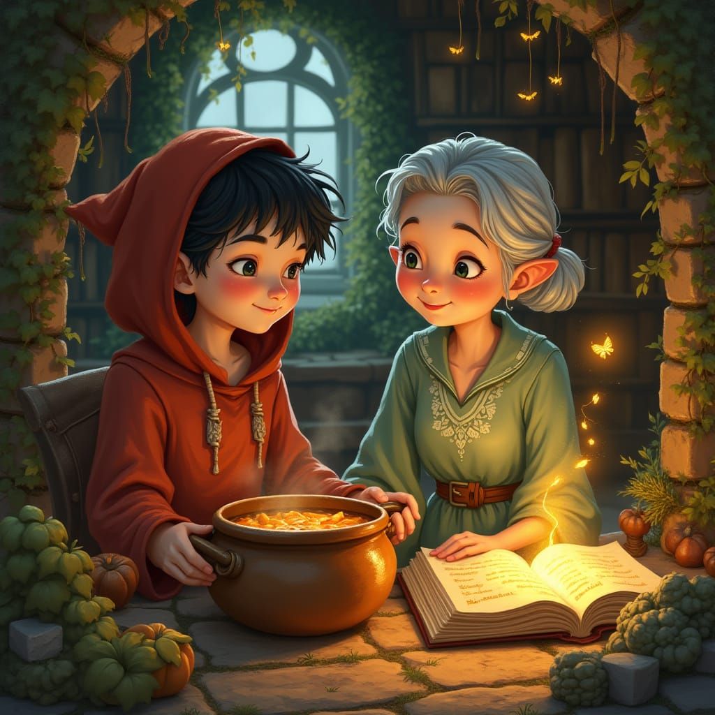 Whimsical Watercolor Scene of Red and Granny Sharing a Cozy ...