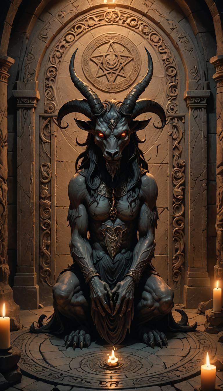 Chibi Baphomet Demon in Dark Fantasy Summoning Circle
