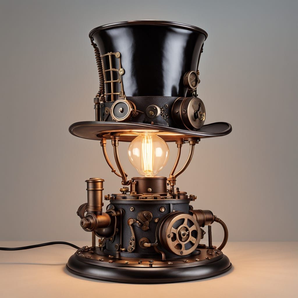 Steampunk Top Hat Lamp: A Mechanical Marvel