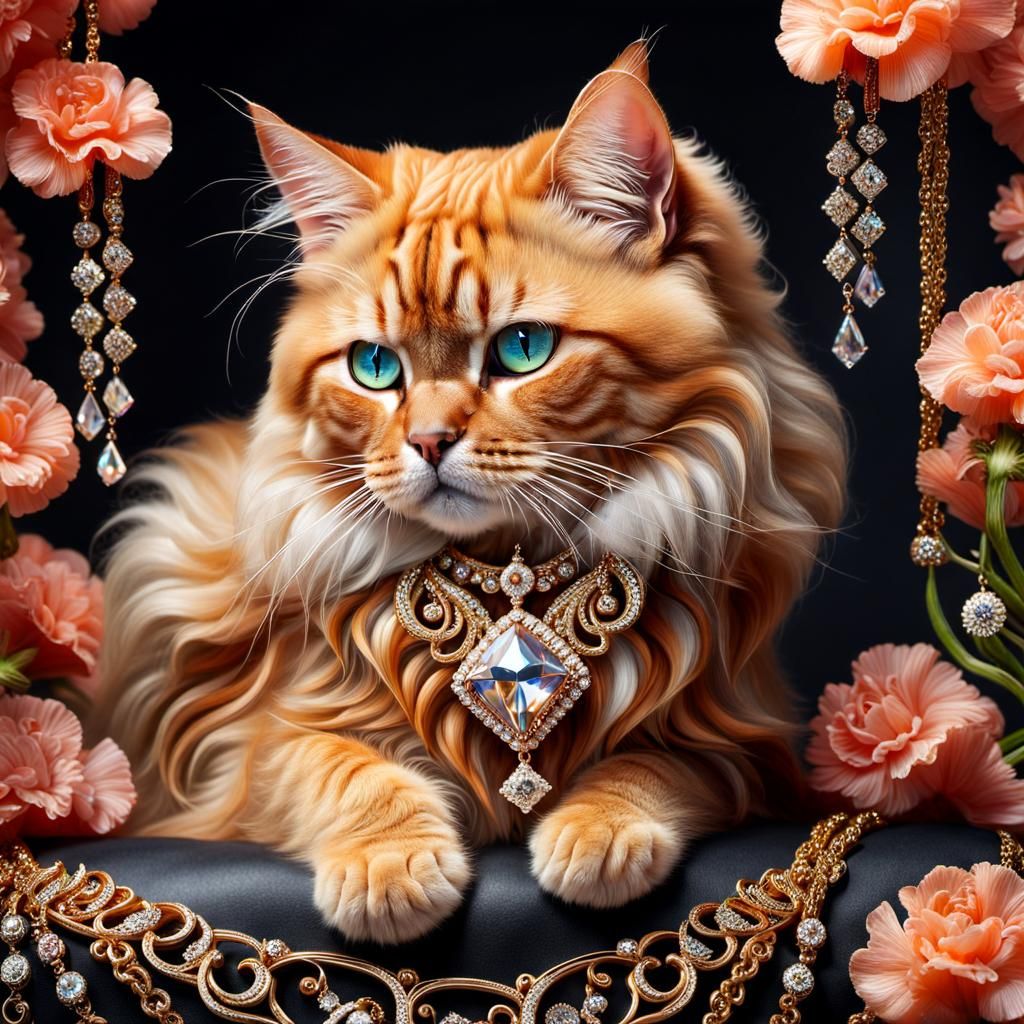 Exotic Persian Cat with Diamond Necklace