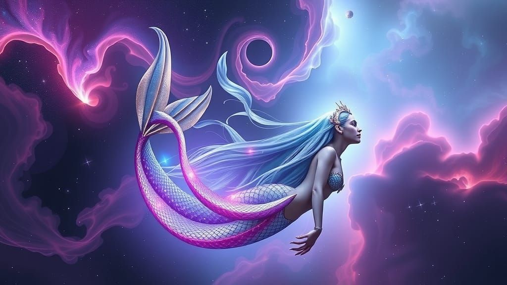 Enchanting Space Mermaid in Nebula