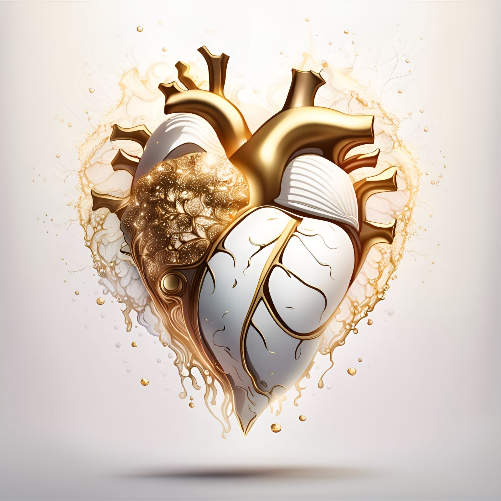 Glittering Anatomical Heart with Golden Veins