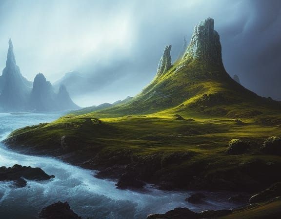 Epic Norse Sea Serpent in Sci-Fi Landscape