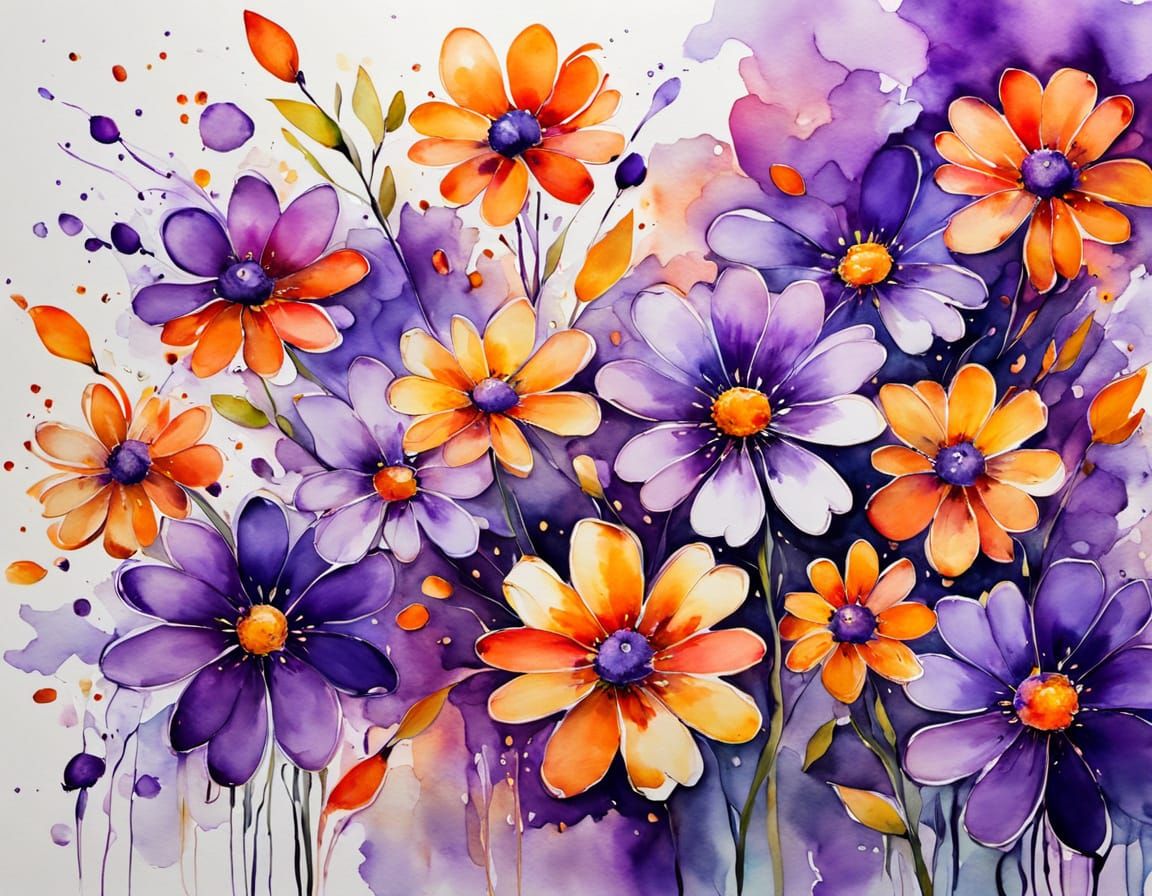 Vibrant Watercolor Blooms in Expressive Style