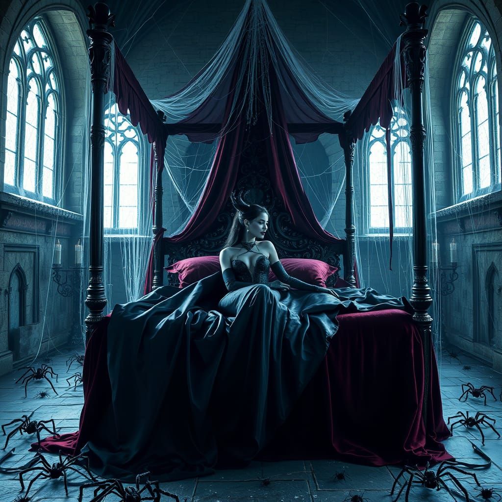 Spider Queen in Gothic Castle, Dark Fantasy Art