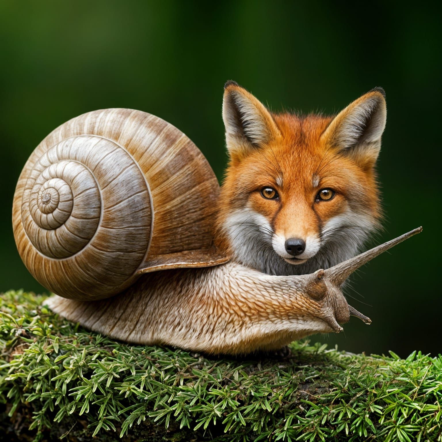 Red fox staring at a snail