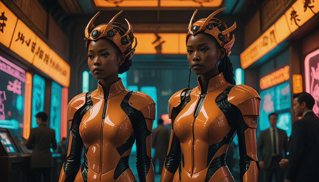 Regal Mother Daughter Duo in Futuristic Latex Suits