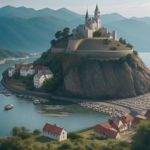 Picturesque Riverside Town in Professional Photography Style