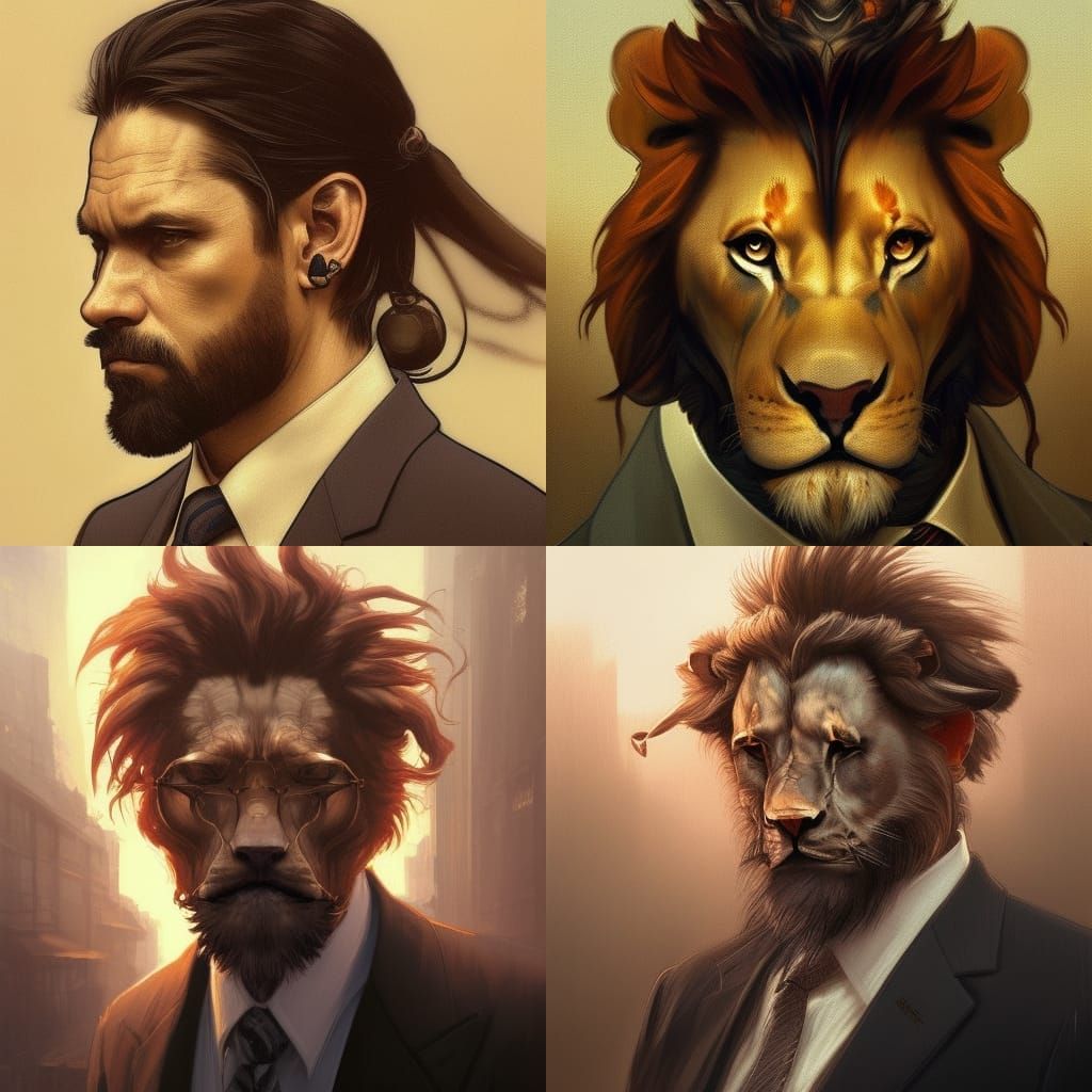 Lion-Headed Businessman in Office: Hyperdetailed Portrait