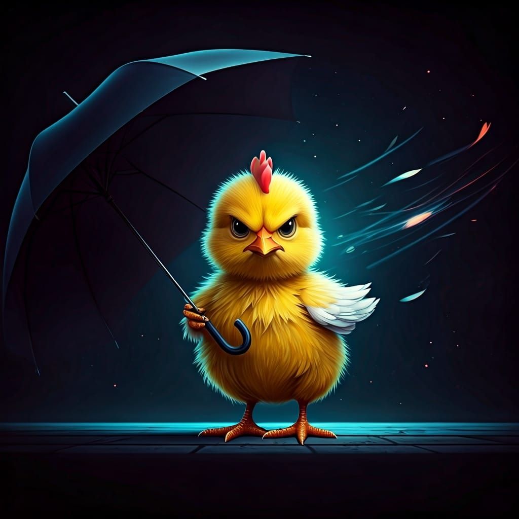 Astral Illustration of Chick with Umbrella in Wind