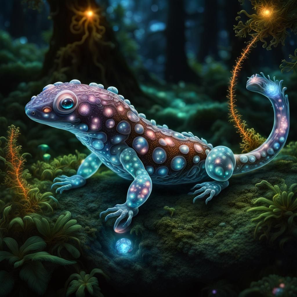 Bioluminescent Crystal Salamander in Rainforest