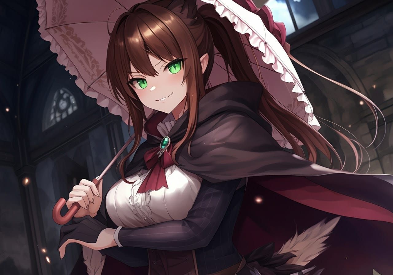 Anthropomorphic Velociraptor Goddess Wields Magical Parasol