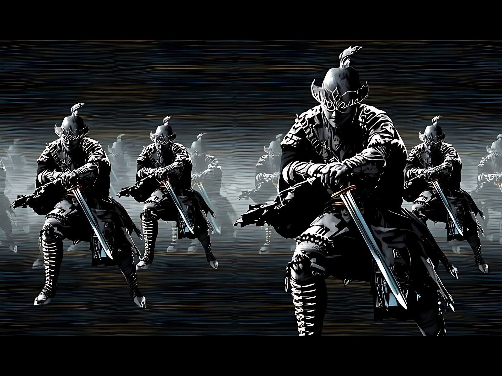 Swordsman Unsheathing Sword Repeating Pattern Glitch Effects