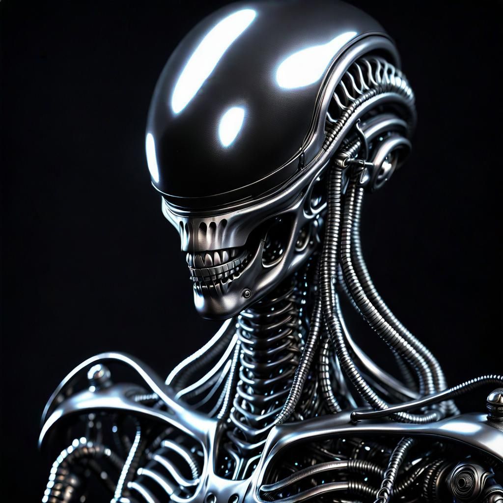 Biomechanical Robot Close-Up in Sci-Fi Horror Style